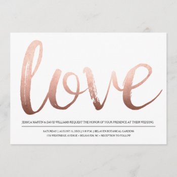 Faux Rose Gold Foil Love Invitation by charmingink at Zazzle