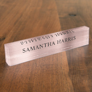 Faux Rose Gold Foil Luxury Desk Name Plate