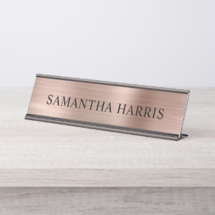 Faux Rose Gold Foil Luxury Desk Name Plate