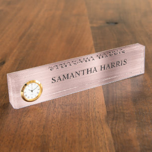 Faux Rose Gold Foil Luxury Desk Name Plate