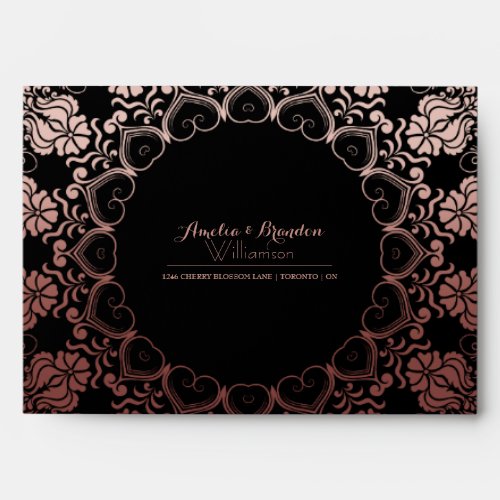 Faux Rose Gold Foil Mandala Frame  Wedding Envelope