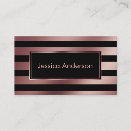 Faux Rose Gold Foil Metallic Stripes and Black Business Card