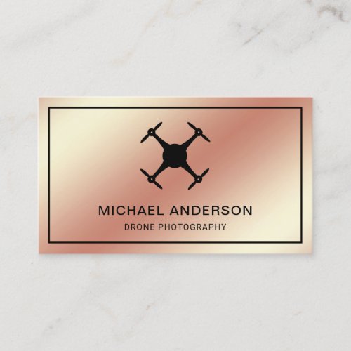 Faux Rose Gold Foil Modern Drone Photography Business Card