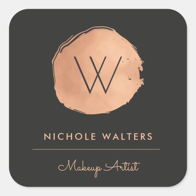 Faux Rose Gold Foil Monogram Business Labels (Front)
