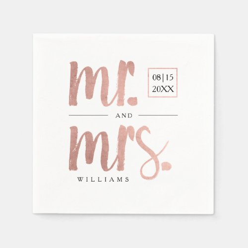 Faux Rose Gold Foil Mr  Mrs Paper Napkins