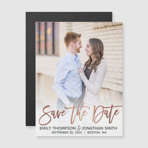 Faux Rose Gold Foil Photo Save The Date Magnets