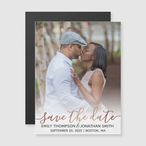 Faux Rose Gold Foil Photo Save The Date Magnets