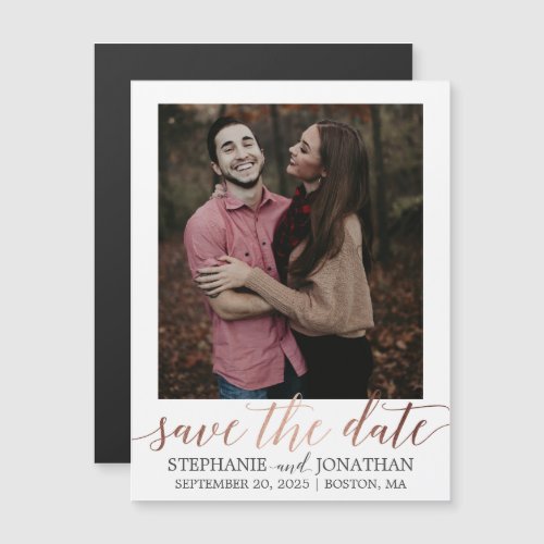 Faux Rose Gold Foil Picture Save The Date Magnets