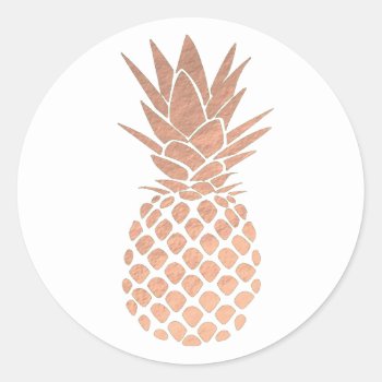 Faux Rose Gold Foil Pineapple Classic Round Sticker by paesaggi at Zazzle