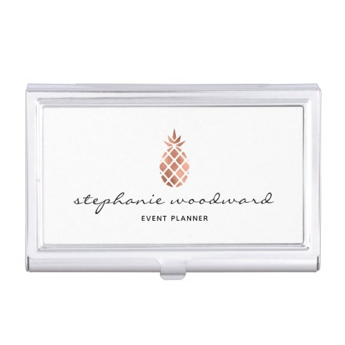 Faux Rose Gold Foil Pineapple Handwriting Script Business Card Case