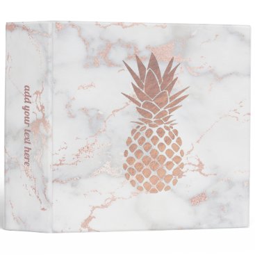 faux rose gold foil pineapple on pink marble 3 ring binder