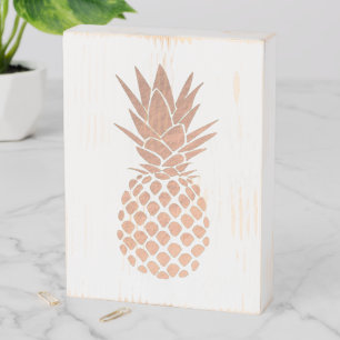 faux rose gold foil pineapple wooden box sign