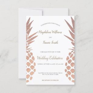 faux rose gold foil pineapples wedding invitation