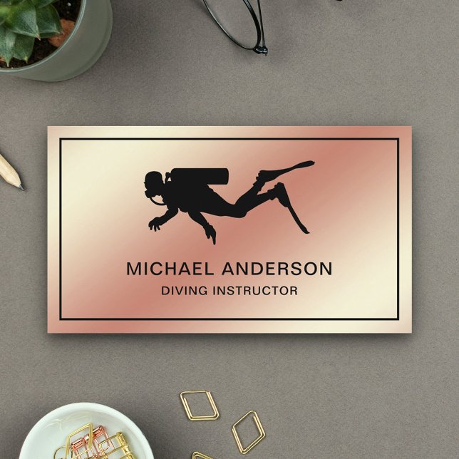 Faux Rose Gold Foil Scuba Diving Instructor Business Card (Creator Uploaded)