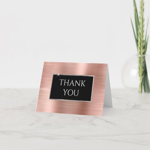 Faux Rose Gold Foil Silver and Black Thank You Card