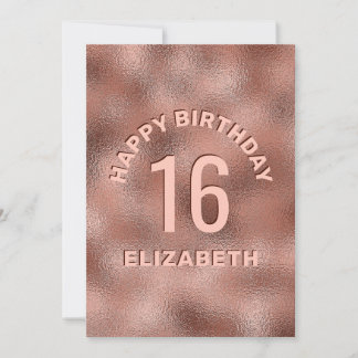 Faux Rose Gold Foil Texture Happy Birthday & Age
