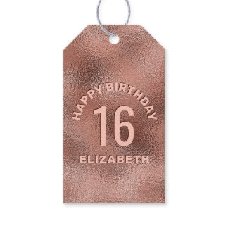 Faux Rose Gold Foil Texture Happy Birthday & Age Gift Tags
