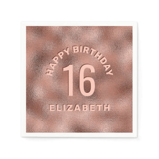 Faux Rose Gold Foil Texture Happy Birthday &amp; Age N Napkins