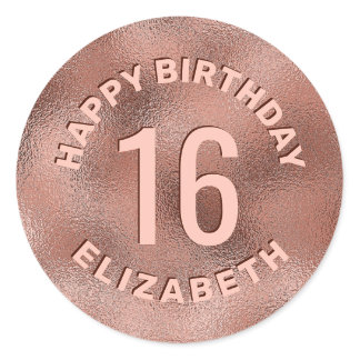 Faux Rose Gold Foil Texture Happy Birthday Classic Round Sticker