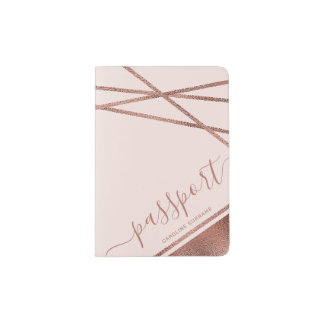 Faux Rose Gold Foil Texture With Custom Name Passport Holder
