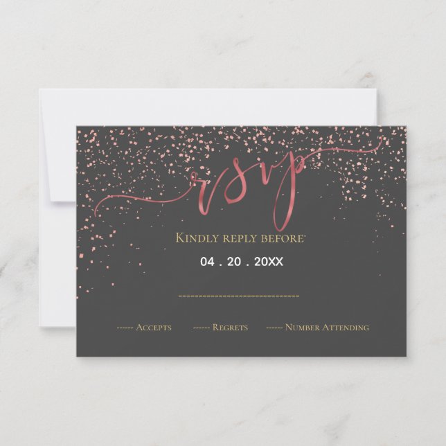 Faux Rose gold foil wedding design RSVP (Front)