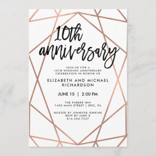 Faux Rose Gold Geometric 10th Wedding Anniversary Invitation