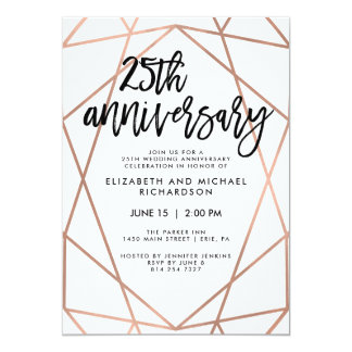 Faux Rose Gold Geometric 25th Wedding Anniversary Card