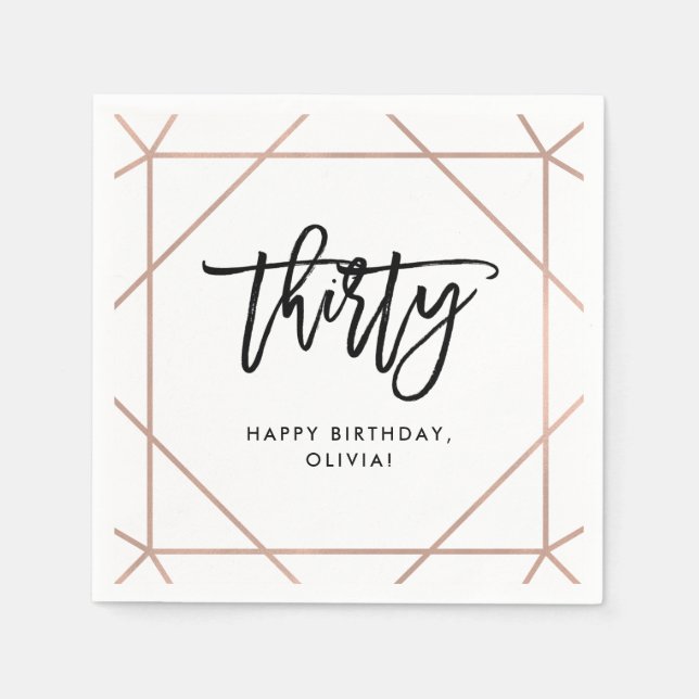 Faux Rose Gold Geometric | 30th Birthday Napkins (Front)