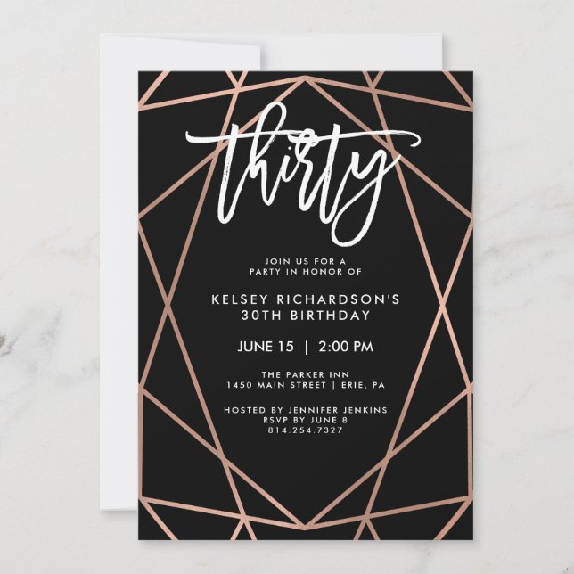 Faux Rose Gold Geometric | 30th Birthday Party Invitation (Front)
