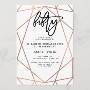 Faux Rose Gold Geometric   50th Birthday Party Invitation