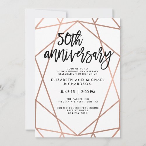 Faux Rose Gold Geometric 50th Wedding Anniversary Invitation