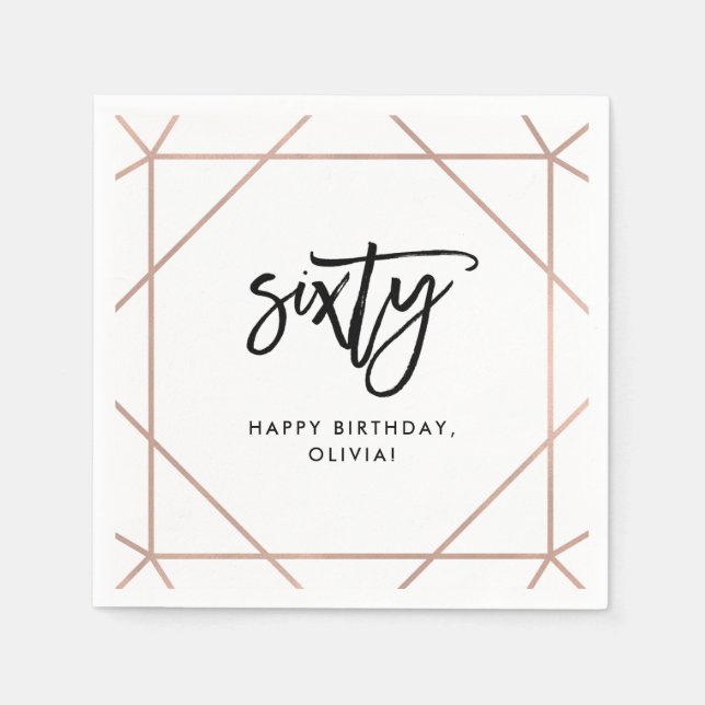 Faux Rose Gold Geometric | 60th Birthday Napkins (Front)