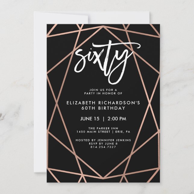 Faux Rose Gold Geometric | 60th Birthday Party Invitation (Front)
