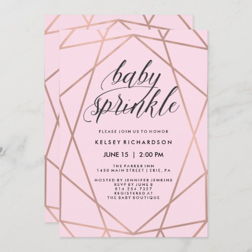 Faux Rose Gold Geometric Blush Pink Baby Sprinkle Invitation