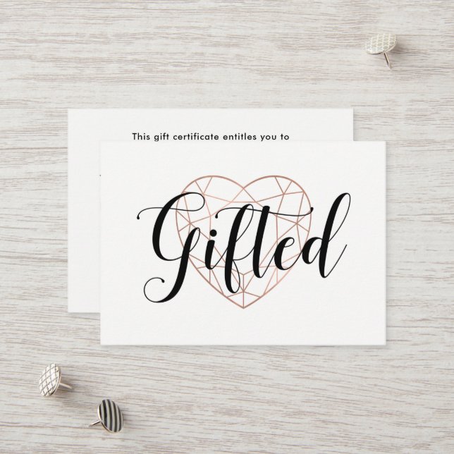 Faux Rose Gold Geometric Heart | Gift Certificate (Front/Back In Situ)