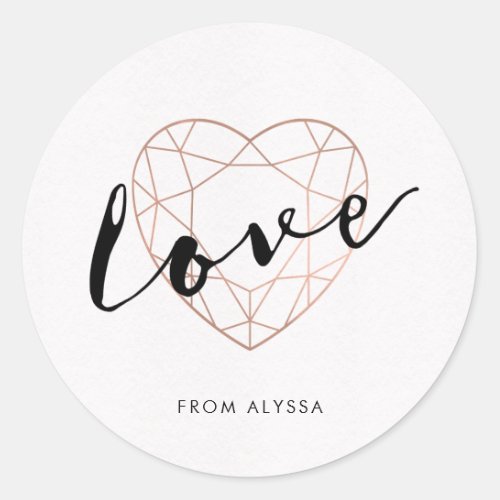 Faux Rose Gold Geometric Heart  Love Classic Round Sticker