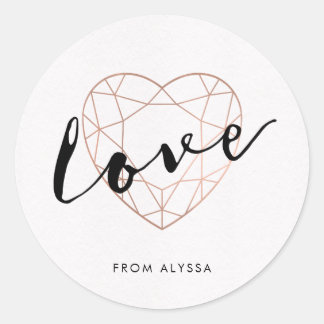 Faux Rose Gold Geometric Heart | Love Classic Round Sticker