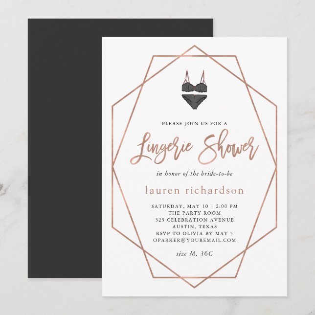 Faux Rose Gold Geometric | Lingerie Shower Invitation (Front/Back)