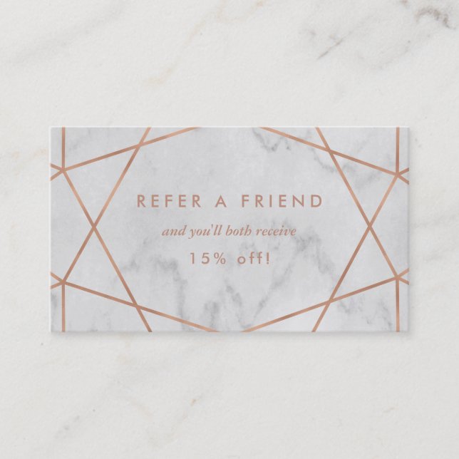 Faux Rose Gold Geometric on Marble Look Referral (Front)