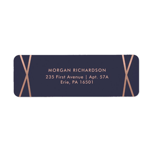 Faux Rose Gold Geometric on Midnight Blue Label (Front)
