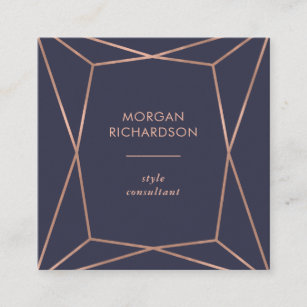 Faux Rose Gold Geometric on Midnight Blue Square Business Card