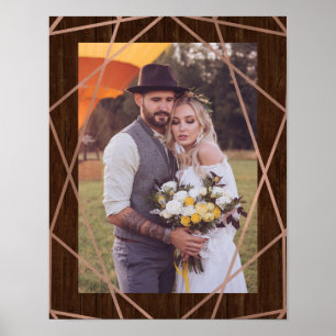Faux Rose Gold Geometric on Rustic Wood Photo Poster