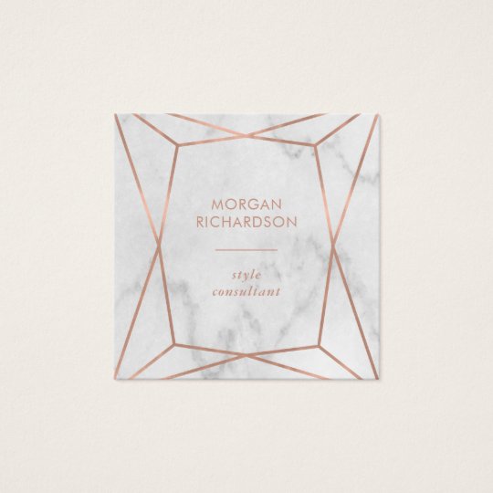 faux rose gold geometric white marble look square