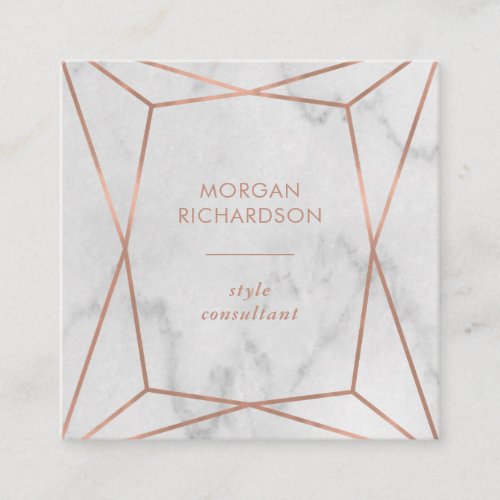 Faux Rose Gold Geometric  White Marble Look Square Business Card