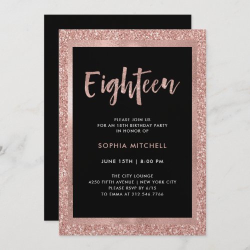 Faux Rose Gold Glitter  18th Birthday Party Invitation