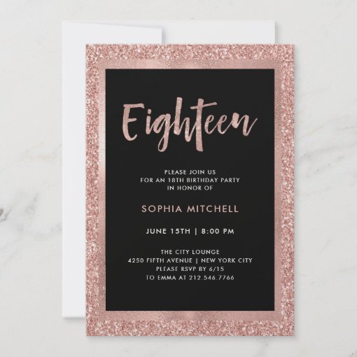 Faux Rose Gold Glitter | 18th Birthday Party Invitation | Zazzle