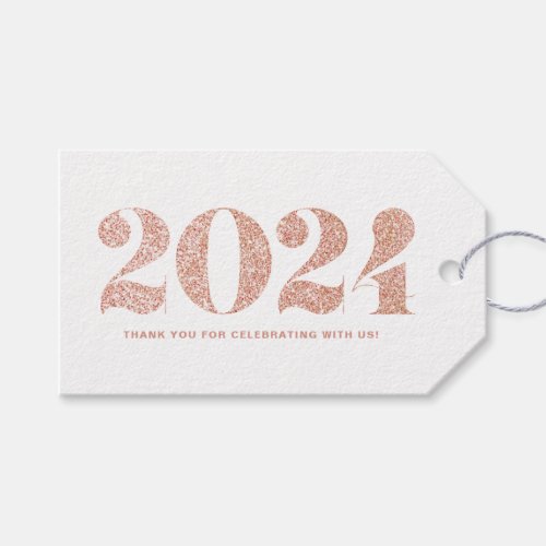 Faux Rose Gold Glitter 2024 Typography New Year Gift Tags