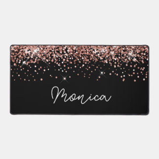 Faux Rose Gold Glitter and Black Desk Mat
