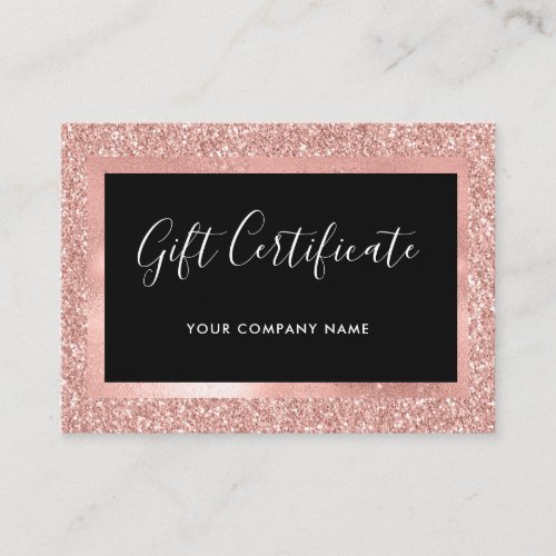 Faux Rose Gold Glitter and Black Gift Certificate