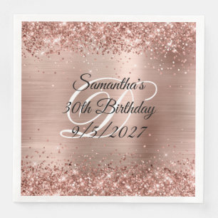 Faux Rose Gold Glitter and Foil 30th Birthday Paper Dinner Napkins